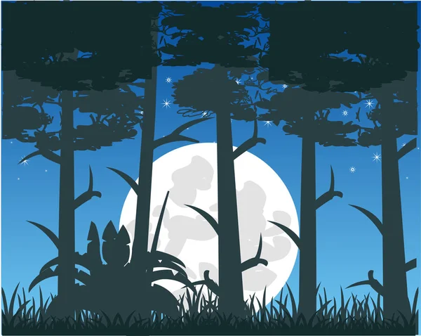 Nacht Landschaft Zum Mond Nacht Und Sternenhimmel Holz — Stockfoto