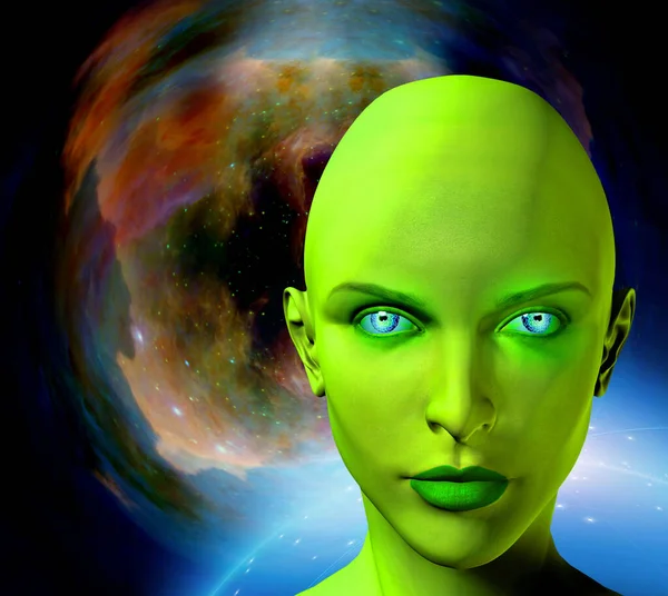 Rostro Una Alienígena Universo Colorido Sobre Fondo — Foto de Stock