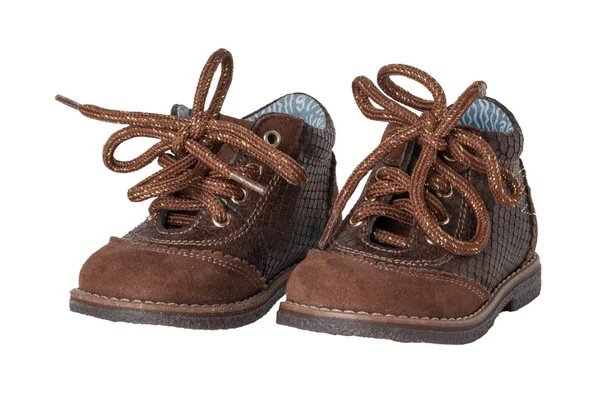 Child Shoe Fashion Pair Elegant Brown Leather Shoes Shoelaces Little — Stock Photo, Image