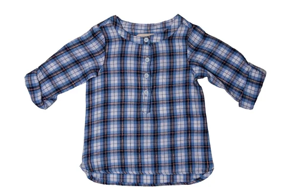 Vestiti Bambini Camicia Bambina Quadretti Blu Alla Moda Con Maniche — Foto Stock