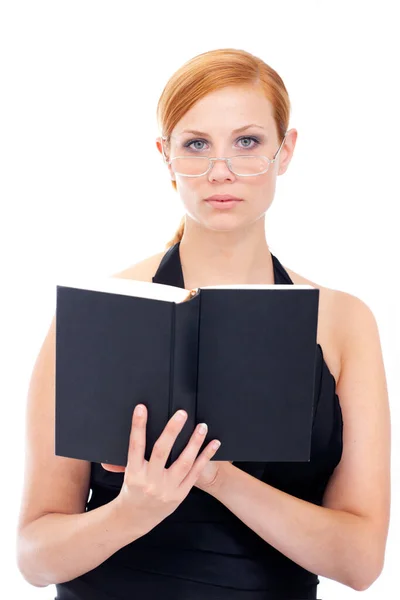 Bookworm Mulher Com Livro Estúdio — Fotografia de Stock