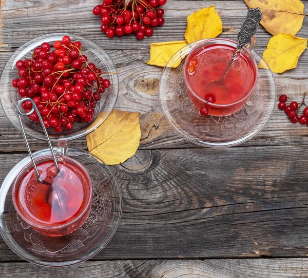 Tee Aus Frischen Beeren Von Viburnum Einer Transparenten Glasschale Frische — Stockfoto