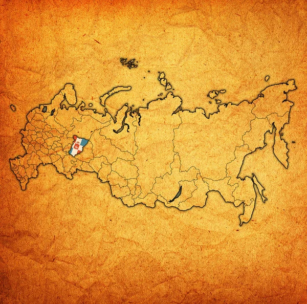 Emblem Der Region Perm Auf Der Karte Mit Den Verwaltungsbezirken — Stockfoto