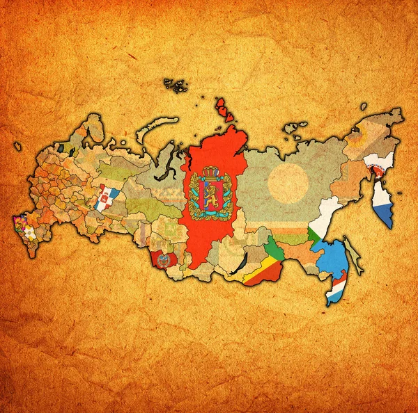 Емблеми Krais Карті Адміністративний Поділ Межує Росією — стокове фото