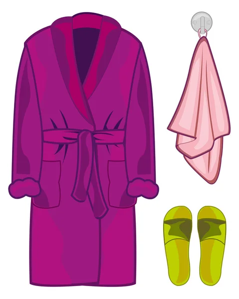 家庭长袍的向量例证与拖鞋和毛巾 — 图库照片