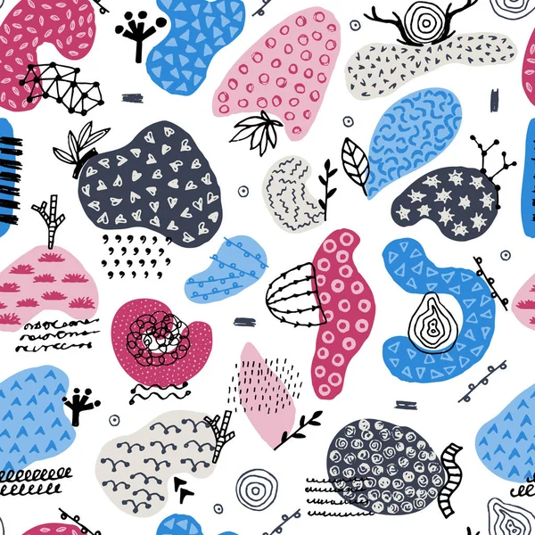 Vector Seamless Pattern Hand Drawn Abstract Shapes Spotted Textured Figures — Stockfoto