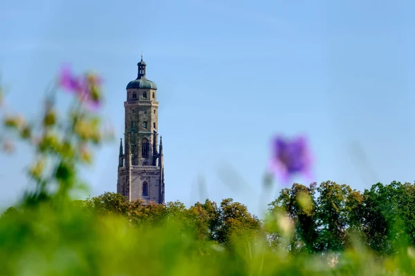 Vista Para Torre Daniel Georg Igreja Noerdlingen Alemanha — Fotografia de Stock
