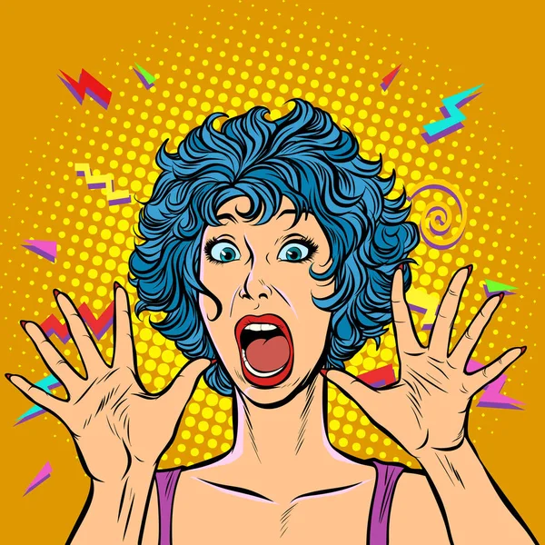 woman panic, fear, surprise gesture. Pop art retro vector illustration. Girls 80s