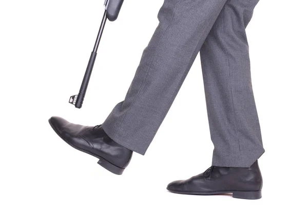 Concept Businessman Shooting Himself Foot Rifle — Stock Photo, Image