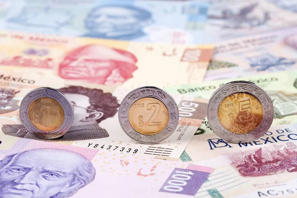 Мексиканське Песо Монети Тлі Банкнот — стокове фото