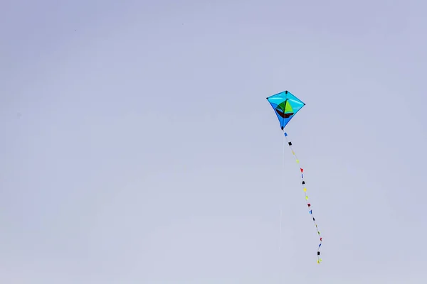 Niedlicher Blauer Drachen Fliegt Blauen Himmel — Stockfoto