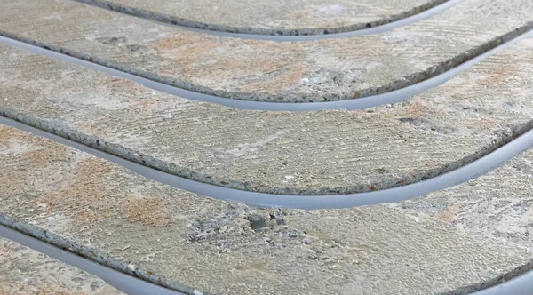 Tubulações Aquecimento Piso Radiante Água Piso Concreto — Fotografia de Stock