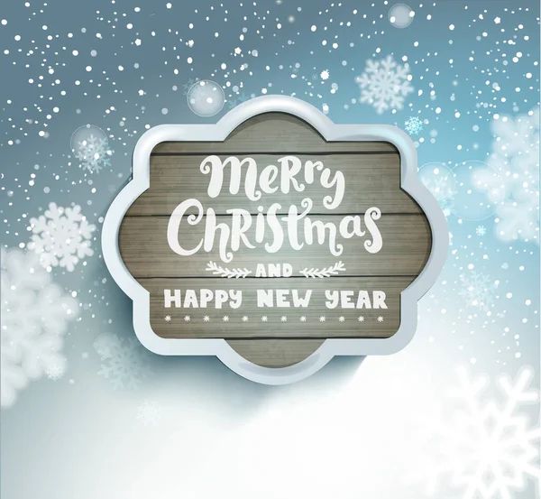 Veselé Vánoce Šťastný Nový Rok Písmo Šedém Dřevěném Rámu Rozmazaném — Stock fotografie