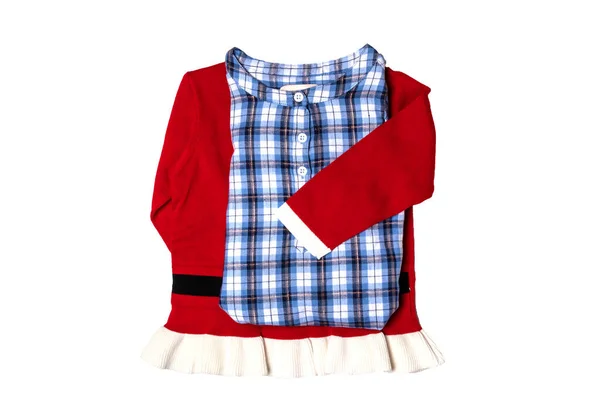 Boże Narodzenie Ubrania Koszula Dziewczyna Niebieski Checkered Dzieci Dziecko Dziewczynka — Zdjęcie stockowe