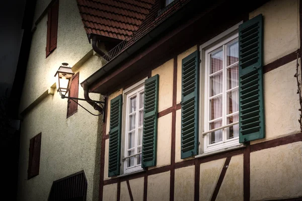 German Cottage Lamp Timber House Shutters Green Design Vintage Medieval — Stock Photo, Image