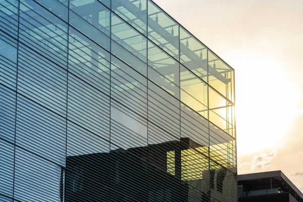 Högt Glas Modern Arkitektur Företag Kommersiell Stad Stadsmiljö Sun Flare — Stockfoto