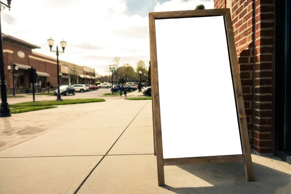 Billboard Rectangular White Mockup City Anúncio Frente Uma Loja — Fotografia de Stock