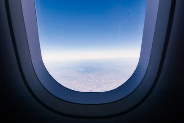 Okno Samolotu Zbliżenie Wnętrze Samolotu Ściana — Zdjęcie stockowe