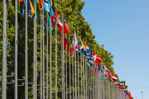 stock image Outdoors Park Area International Flag DIsplay Blue Sky Background