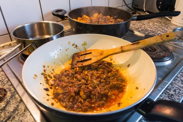 Aziatisch Koken Keuken Groenten Vlees Close Eten Heerlijk Huisgemaakt — Stockfoto