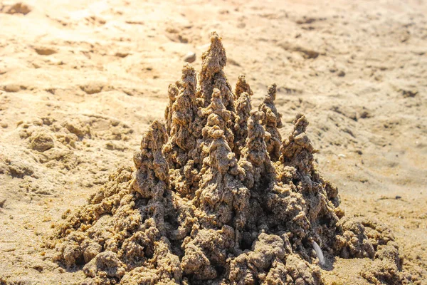 Beach Sand Castle Falling Apart Closeup — Stock Photo, Image