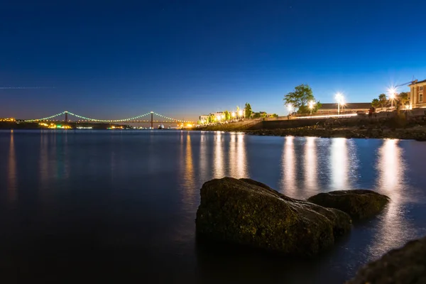 Ponte Abril Bridge Híres Építészeti Látvány Lisszabon Portugália Tájkép Alkonyat — Stock Fotó