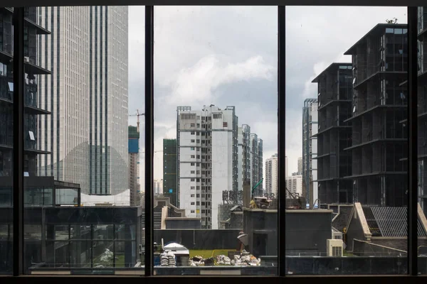 Вид Сцену Будівництва Міські Віконні Панелі Будують Ландшафт — стокове фото