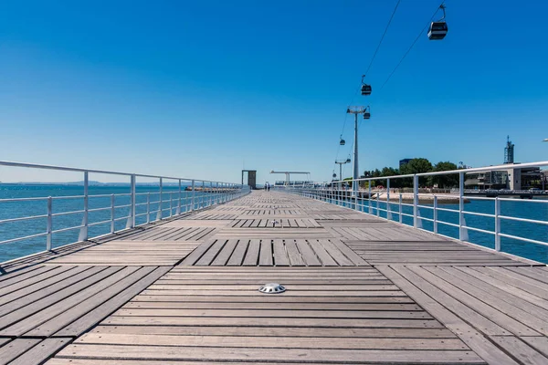 Teleforica Lisboa Wood Walking Path Dock Ocean Krajobraz Widok Park — Zdjęcie stockowe