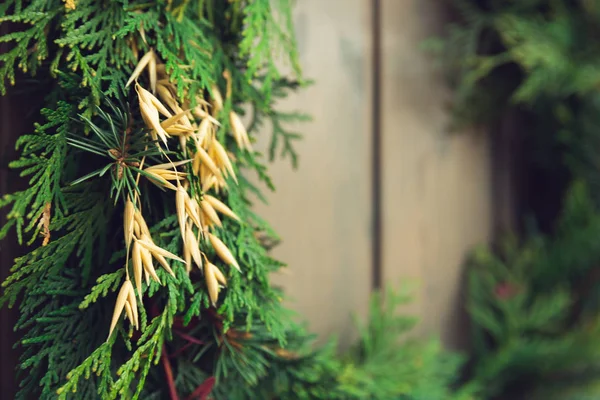Composição Natal Presente Natal Árvore Natal Galhos Estrelas Decorações Fundo — Fotografia de Stock