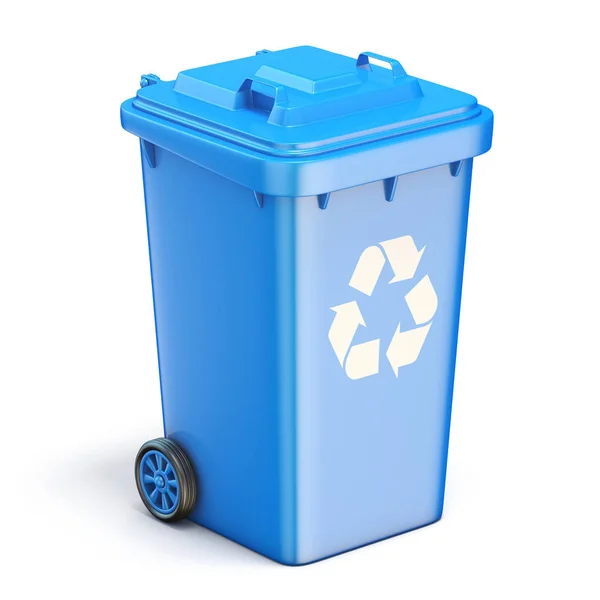 Bandeja Reciclaje Plástico Azul Cerrada Ilustración Renderizado Aislada Sobre Fondo — Foto de Stock