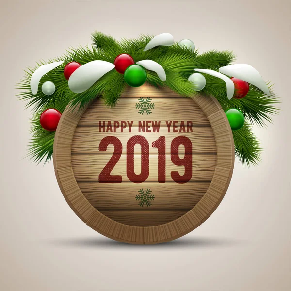 Illustrazione Realistica Vettoriale Della Bacheca Happy New Year 2019 Legno — Foto Stock