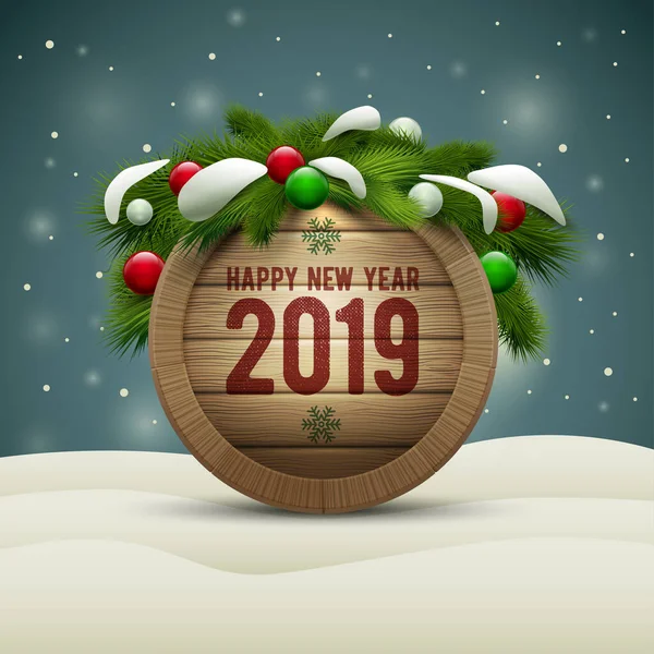 Realistische Vectorillustratie Van Houten Happy New Year 2019 Prikbord Elementen — Stockfoto