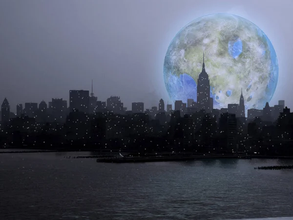 Abstract Painting Terraformed Moon Manhattan — Stock Photo, Image