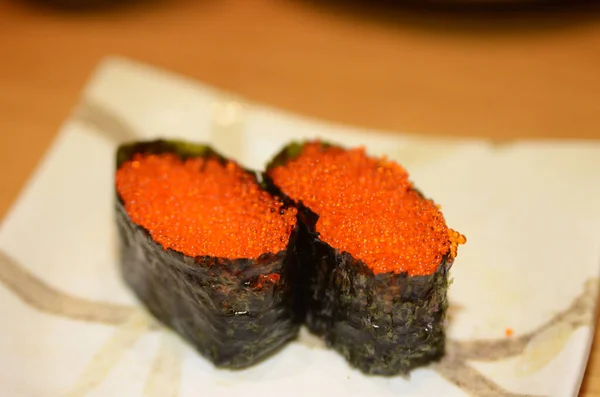 Cozinha Japonesa Sushi Comida Asiática Com Peixe — Fotografia de Stock