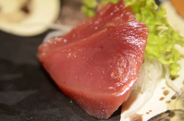 Atum Sashimi Corte Cru Azul Aleta Atum Servir Estilo Japonês — Fotografia de Stock