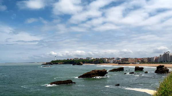 Une Vue Sur Plage Biarritz Sous Ciel Nuageux — Photo