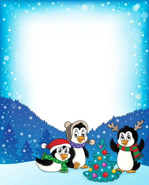 Pingüinos Navidad Marco Temático Ilustración Imagen — Foto de Stock