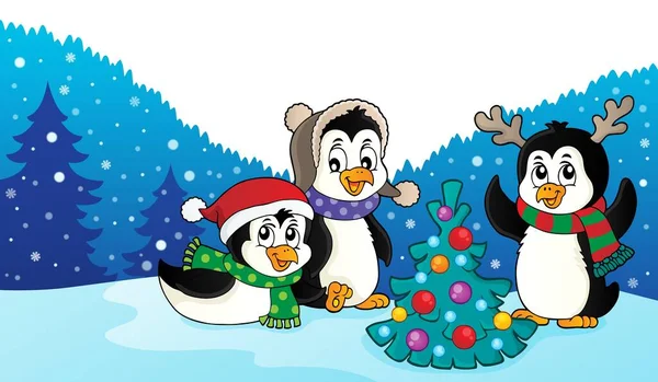 Pingüinos Navidad Imagen Temática Ilustración Imagen — Foto de Stock