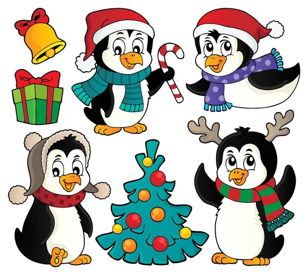 Рождественские Пингвины Тематический Набор Картинка Иллюстрации — стоковое фото