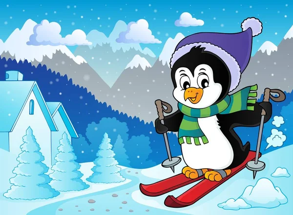 Skiing penguin theme image 2 - picture illustration.
