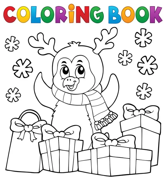 Coloring Book Christmas Penguin Topic Picture Illustration — Stock Photo, Image