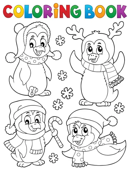 Coloring Book Christmas Penguins Picture Illustration — Stock Photo, Image