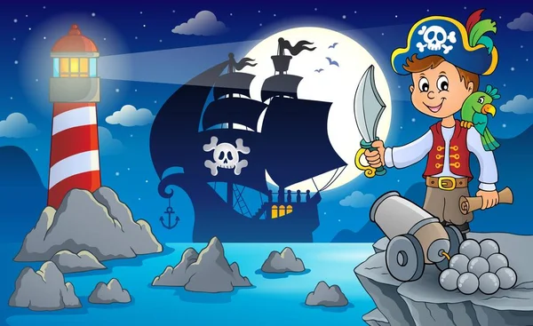 Paisaje Pirata Nocturno Ilustración Imagen — Foto de Stock