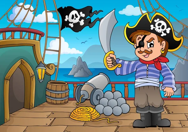 Pirata Temática Cubierta Del Barco Ilustración Imagen — Foto de Stock