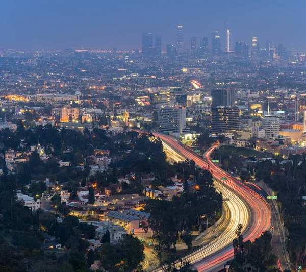 Flyg Los Angeles Stadsbilden Solnedgång Kalifornien Usa — Stockfoto