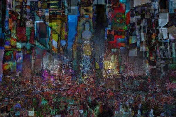 Times Square Surreale Malerei Bild Aus Worten Zusammengesetzt Rendering — Stockfoto
