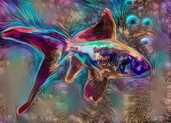 Pintura Abstracta Coloridos Peces Alucinógenos — Foto de Stock