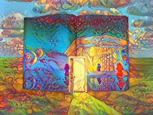 Abstrakcyjny Kolorowy Obraz Księga Światła Otwartymi Drzwiami — Zdjęcie stockowe