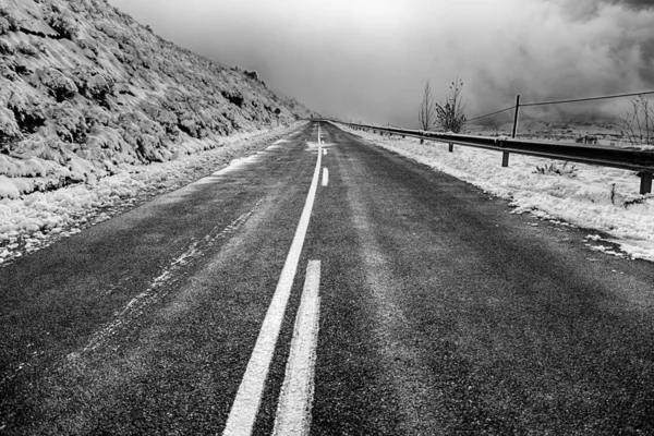 Snowy Mountain Road Winter Cold Detail Road Trip — Stock Photo, Image