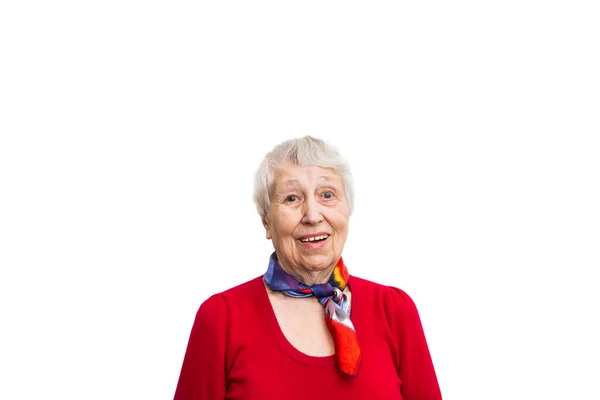 Old Smiling Woman Surprised Expression Her Face Studio Background Human — Stock Photo, Image